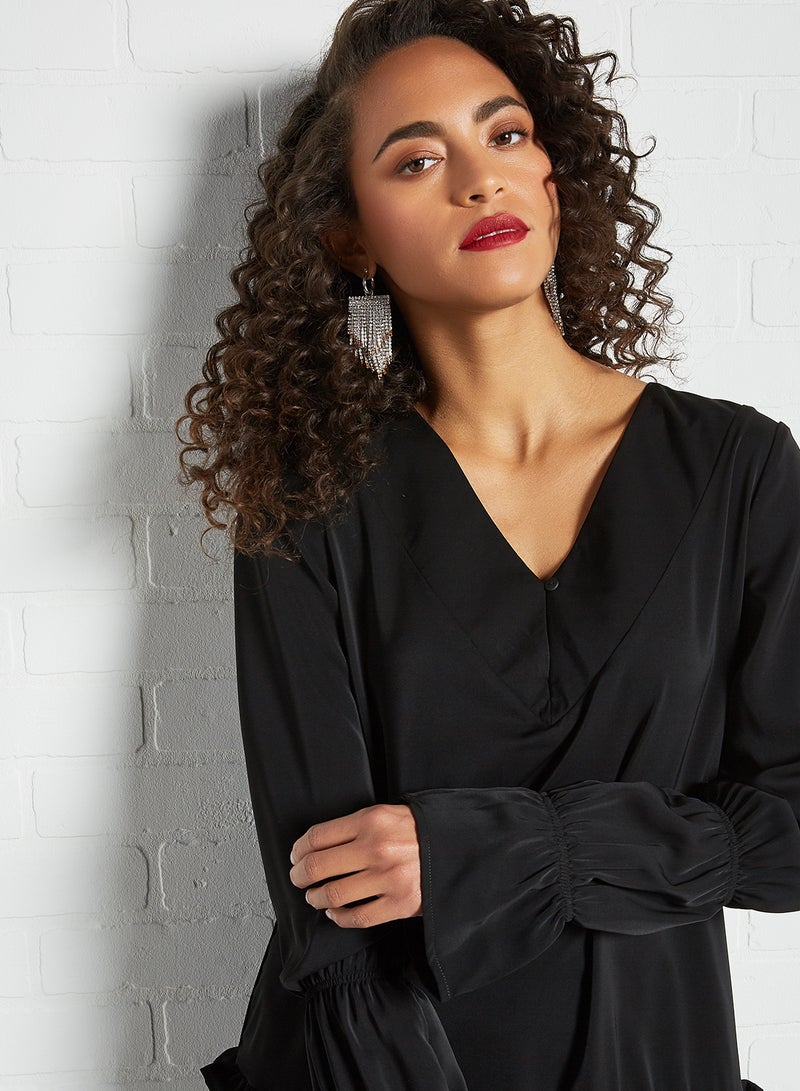 Pleated High-Low Blouse Black