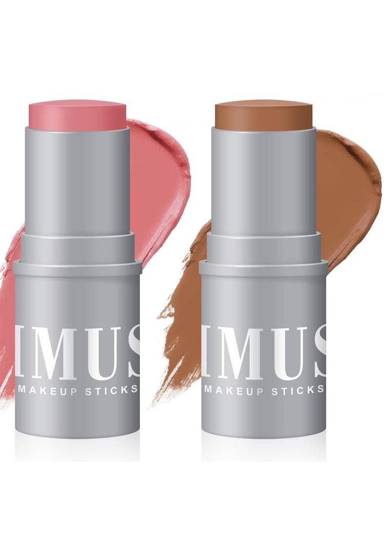 KIMUSE Cream Contour Stick Duo-Cream Blush & Bronzer Shaping Stick-Creamy Pigmented, Long Lasting Vegan Face Make Up Sticks