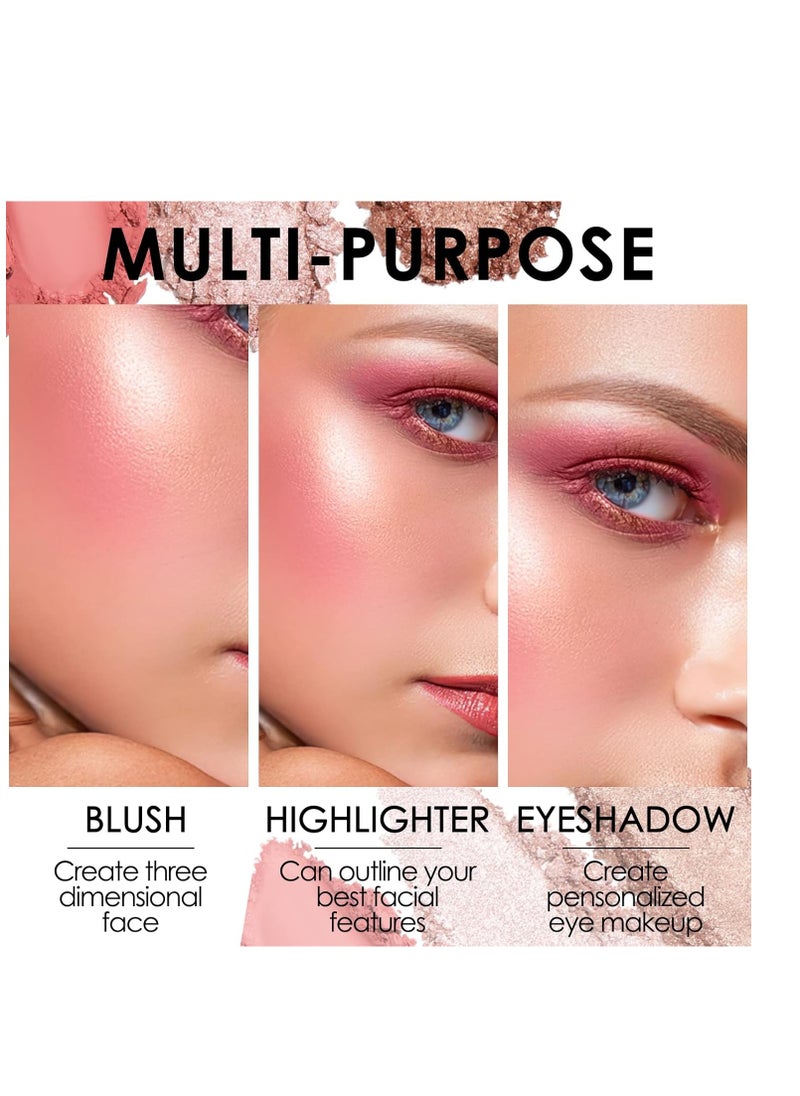 FOCALLURE Blush and Highlighter Palette,3 in 1 Makeup Powder, Cruelty-Free Matte, Shimmer Illuminator for a Glowing Look,#03