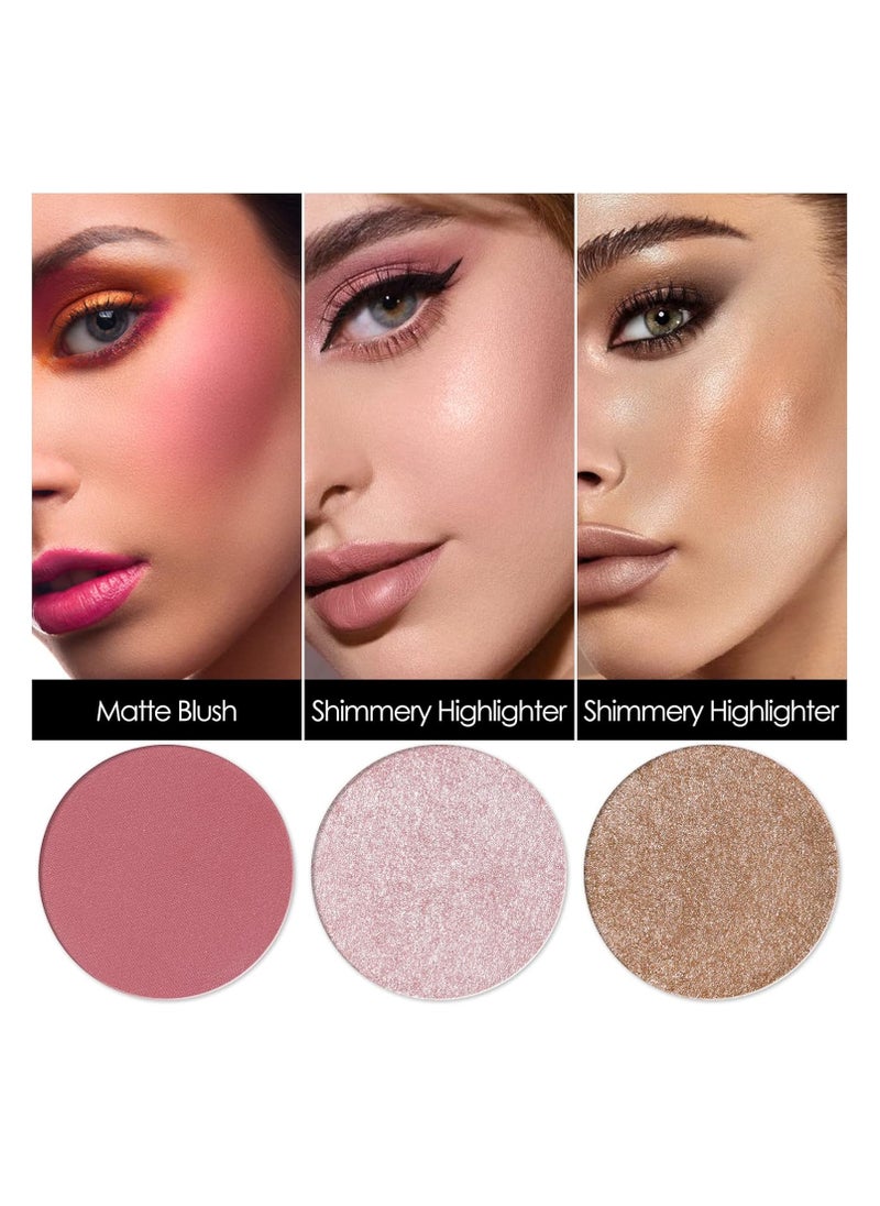 FOCALLURE Blush and Highlighter Palette,3 in 1 Makeup Powder, Cruelty-Free Matte, Shimmer Illuminator for a Glowing Look,#03