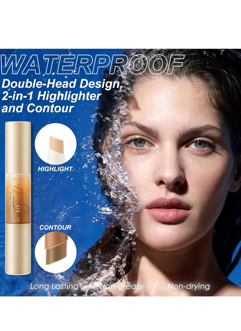 FOCALLURE 2 in 1 Cream Bronzer and Highlighter Stick,Non-greasy & Non-drying Contour Pencil,Easy to Create a Natural Matte Finishing,Long Lasting & Waterproof Face Brighten Make up Pen,CUSTARD SAUCE