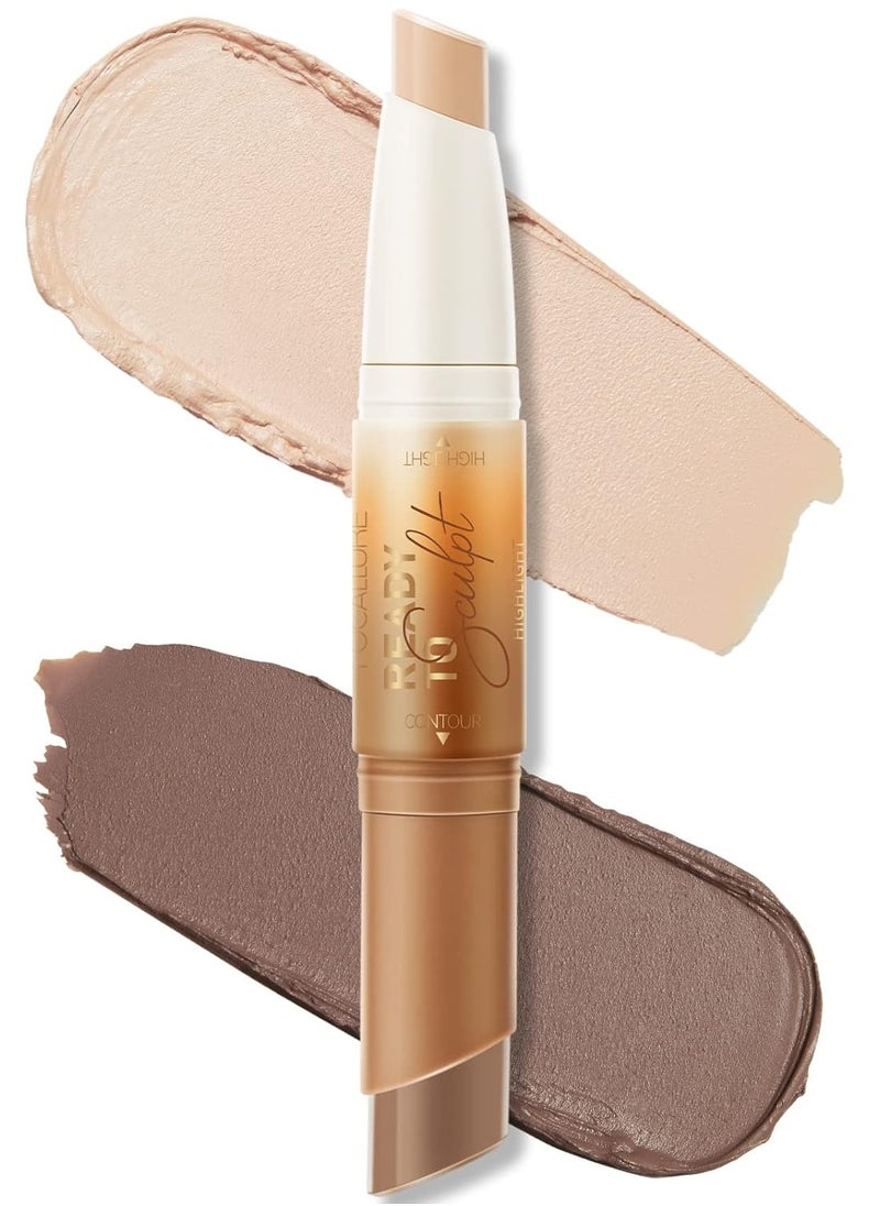 FOCALLURE 2 in 1 Cream Bronzer and Highlighter Stick,Non-greasy & Non-drying Contour Pencil,Easy to Create a Natural Matte Finishing,Long Lasting & Waterproof Face Brighten Make up Pen,CUSTARD SAUCE