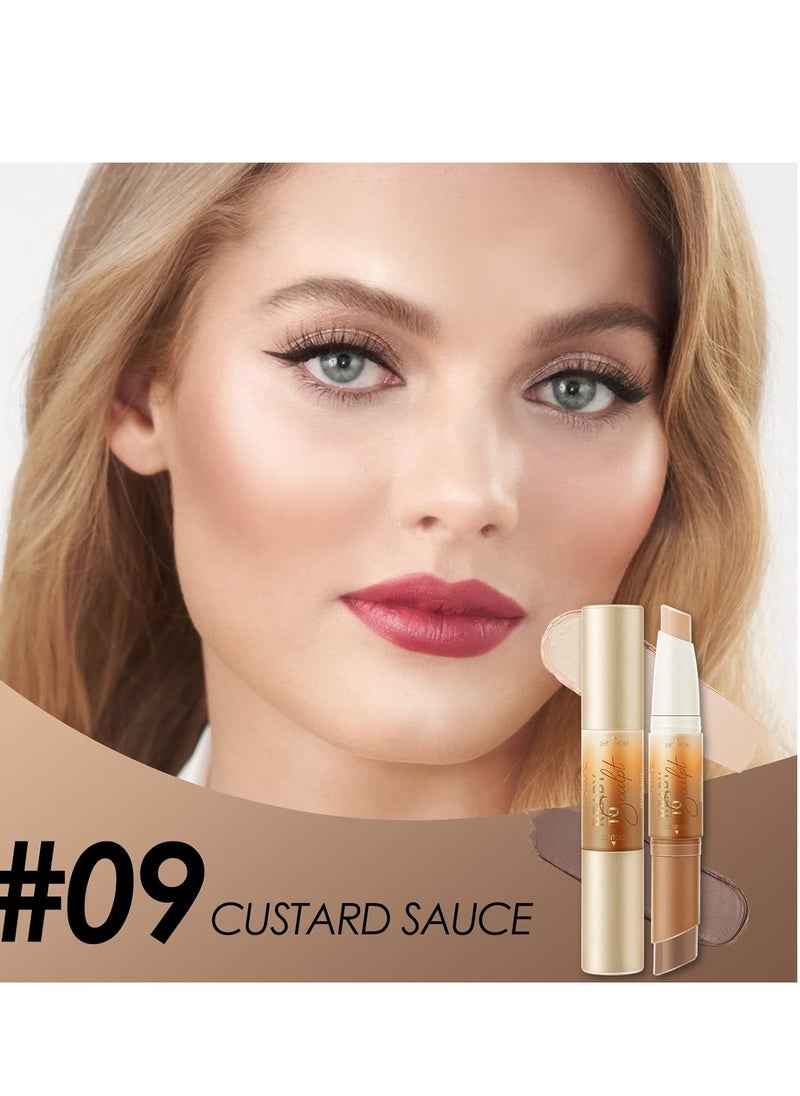 FOCALLURE 2 in 1 Cream Bronzer and Highlighter Stick,Non-greasy & Non-drying Contour Pencil,Easy to Create a Natural Matte Finishing,Long Lasting & Waterproof Face Brighten Make up Pen,CUSTARD SAUCE