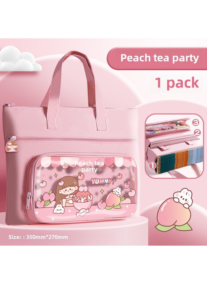 Kaba Bear Elementary School A4 Study Bag for Kids Peach and Peach Tea Party