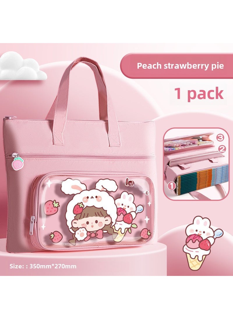 Kaba Bear Elementary School A4 Study Bag for Kids Peach Peach Strawberry Pie