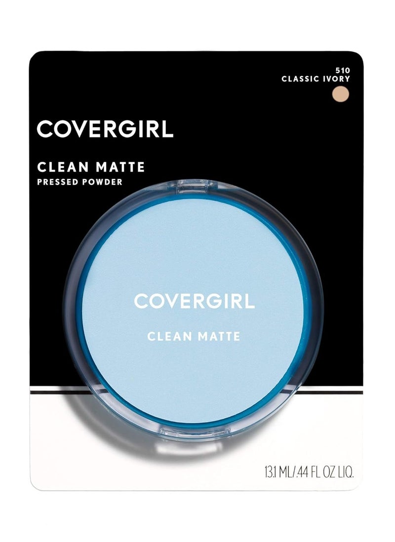 COVERGIRL Clean Matte Pressed Powder, Oil Control Powder, 1 container, .35 Fl Oz, Face Powder, Oil Free Loose Powder, Matte Finish, Lightweight, Shine Free Formula, Leaves Skin Smooth and Clean