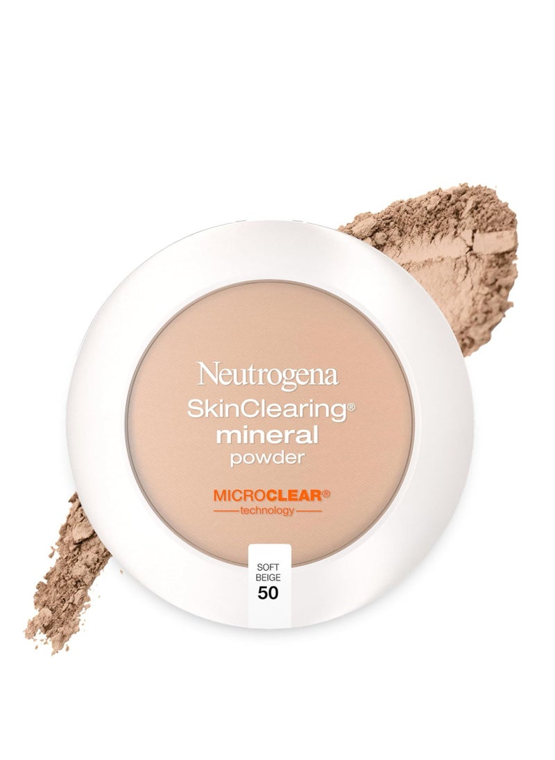 Neutrogena SkinClearing Mineral Acne-Concealing Pressed Powder Compact, Shine-Free & Oil-Absorbing Makeup with Salicylic Acid to Cover, Treat & Prevent Breakouts, Soft Beige 50,.38 oz