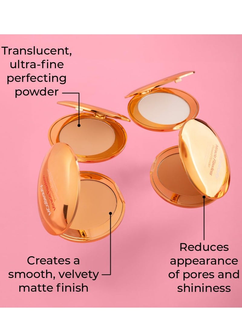MCoBeauty Miracle Flawless Pressed Powder, Natural Medium Shade, Oil-Control, Soft-Focus Finish with Hydrating Rose Flower Extract & Sweet Almond Oil, Vegan, Cruelty Free Cosmetics