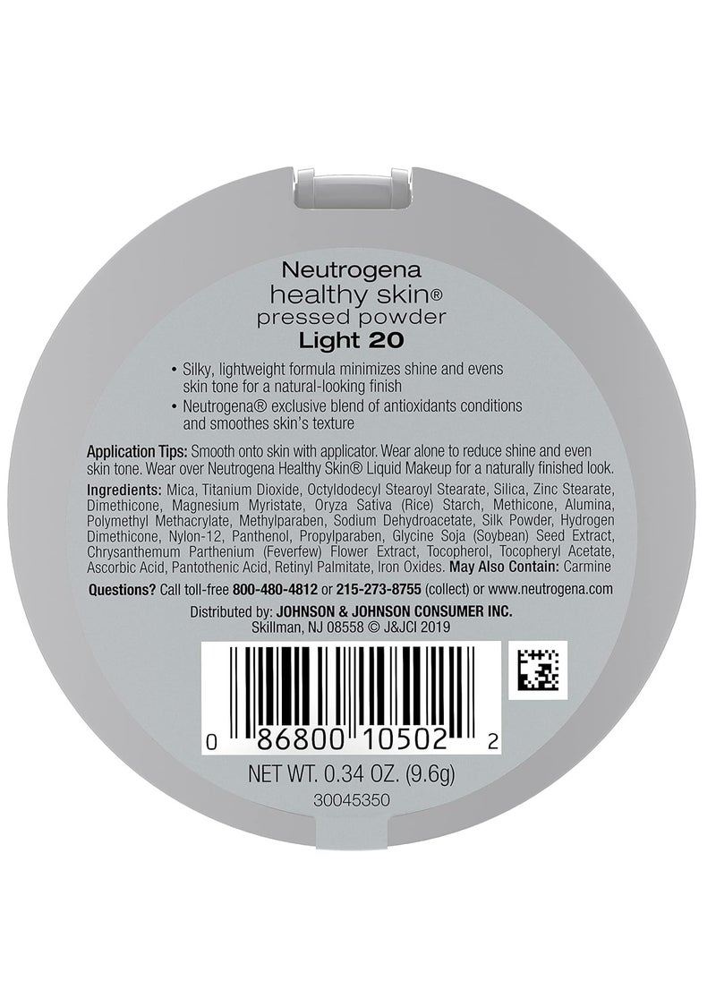 Neutrogena Healthy Skin Pressed Makeup Powder Compact with Antioxidants & Pro Vitamin B5, Evens Skin Tone, Minimizes Shine & Conditions Skin, Light 20,.34 oz