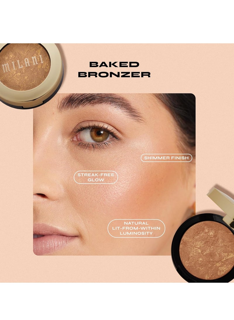 Milani Baked Bronzer - Glow, Cruelty-Free Shimmer Bronzing Powder to Use For Contour Makeup, Highlighters Makeup, Bronzer Makeup, 0.25 Ounce