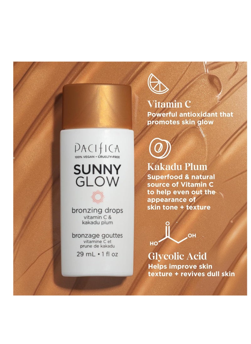 Pacifica Liquid Face Bronzing Drops - Sunny Glow Liquid Bronzer For Face & Skin - Illuminating Highlighting Makeup -w/Vitamin C, for Cheeks & Forehead Vegan Cruelty Free Dermatologist Tested