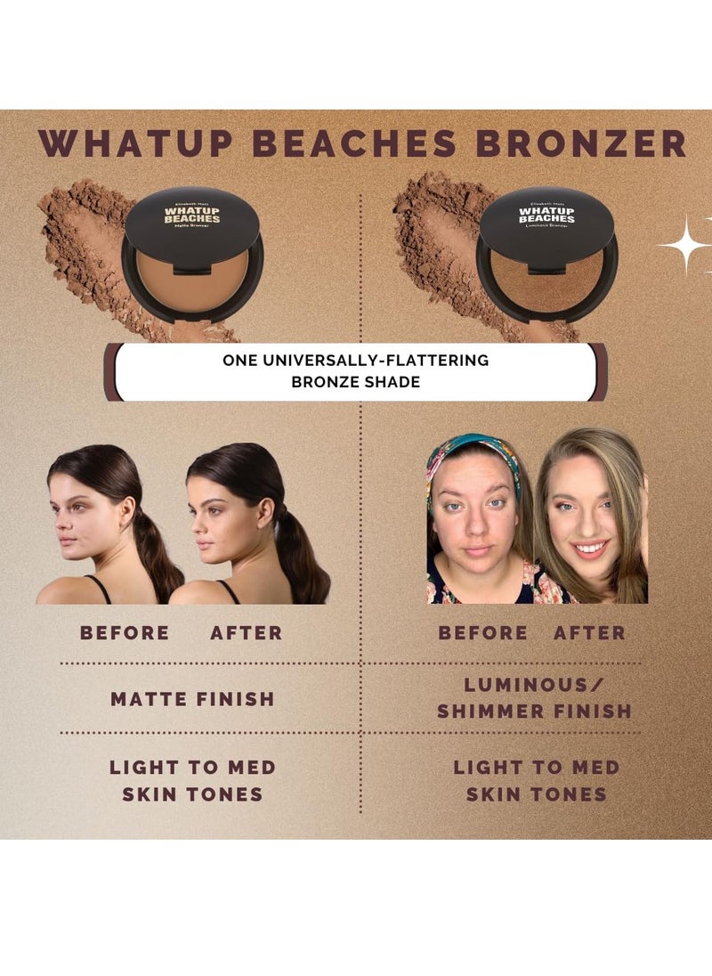 Elizabeth Mott Whatup Beaches Bronzer Face Powder Contour Kit - Vegan and Cruelty Free Facial Compact Bronzing Powder for Contouring and Sun Kissed Makeup Finish - Matte shade (10 g)