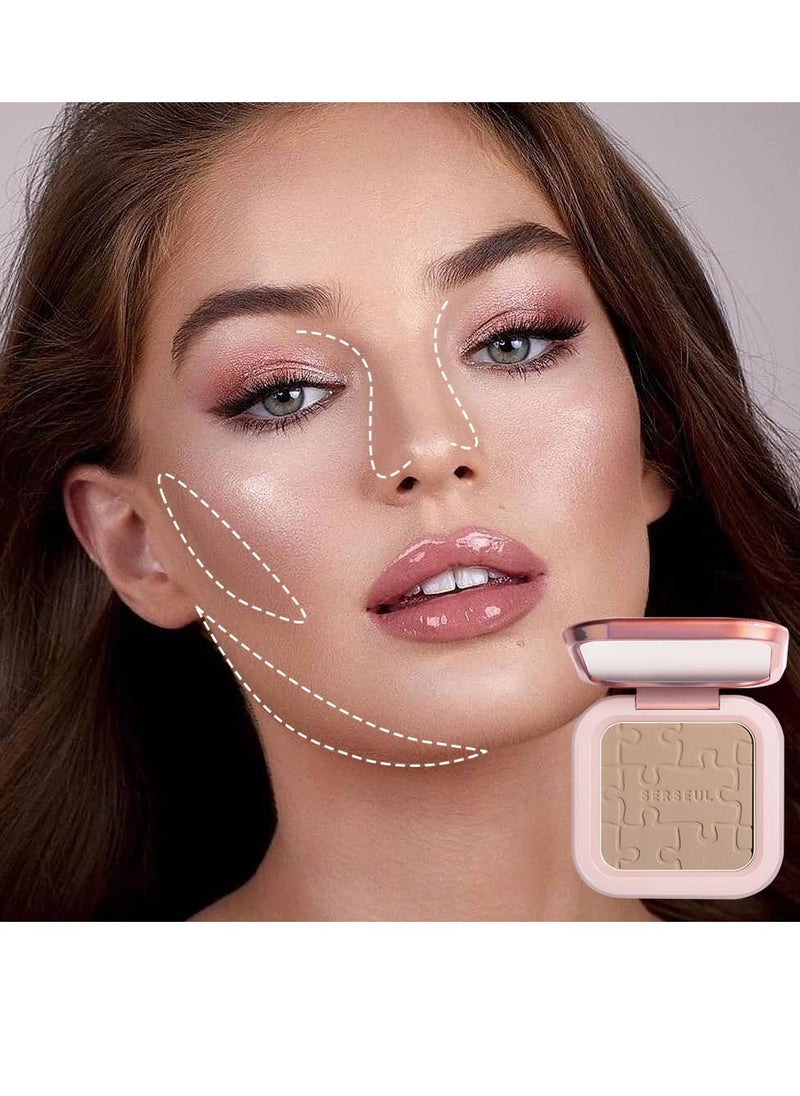 Face Sculpting Contour Powder, Matte Finish Contour Palette,Smooth Face Bronzing Pressed Powder, On the Go Contour Makeup Palette, cool toned Contour Shadow Powder for Light Skins