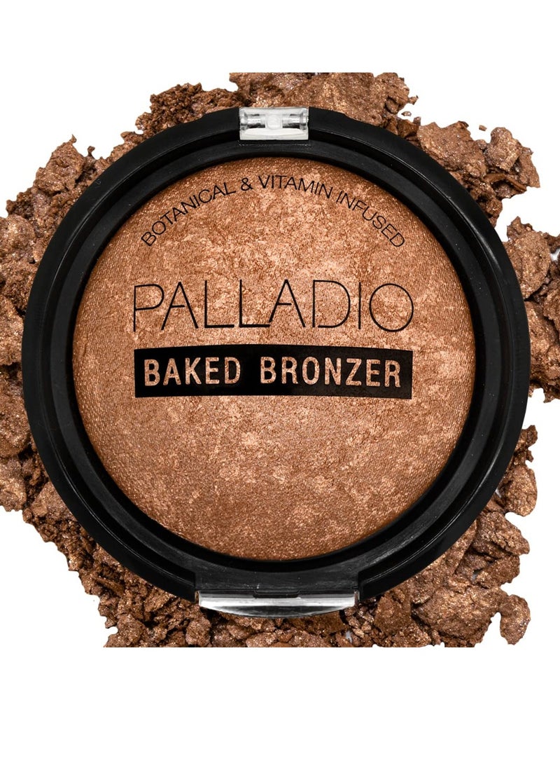 Palladio Baked Bronzer, Highly Pigmented and Easy to Blend, Shimmery Bronzed Glow, Use Dry or Wet, Lasts all day long, Provides Rich Tanning Color Finish, Powder Compact, Illuminating Tan