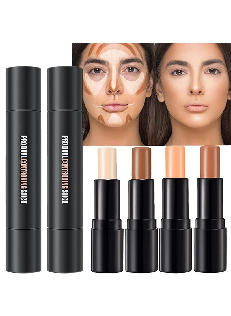 4 Colors Cream Contour Sticks Makeup Kit, Primer Face Highlighter Contouring for Beginners, Highlight and Contour Kit, Cream Concealer Makeup Blur Stick, Primer Face Corrector 1#,3#