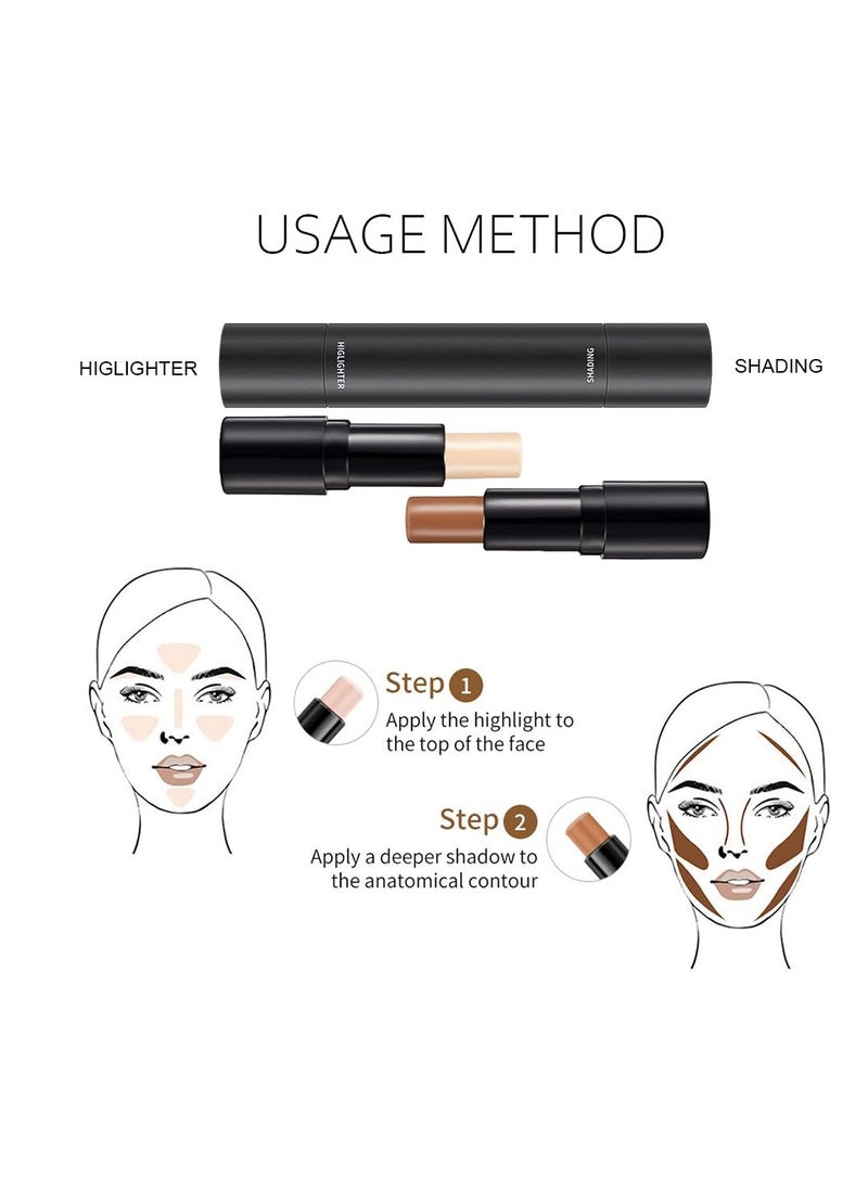 4 Colors Cream Contour Sticks Makeup Kit, Primer Face Highlighter Contouring for Beginners, Highlight and Contour Kit, Cream Concealer Makeup Blur Stick, Primer Face Corrector 1#,3#