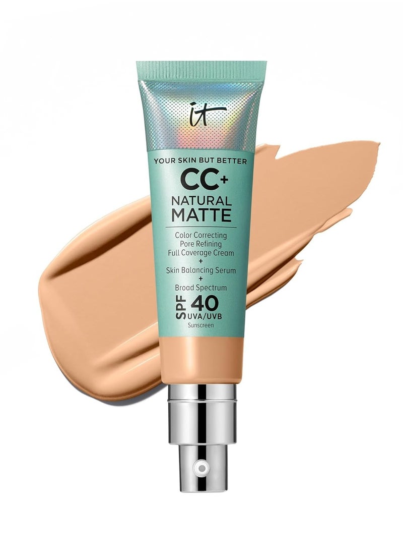 IT Cosmetics CC+ Cream Natural Matte Foundation with SPF 40 - Shine-Reducing & Long-Wear Full Coverage Foundation For Oily Skin - With Hyaluronic Acid - Fragrance Free & Non-Comedogenic - 1.08 fl oz