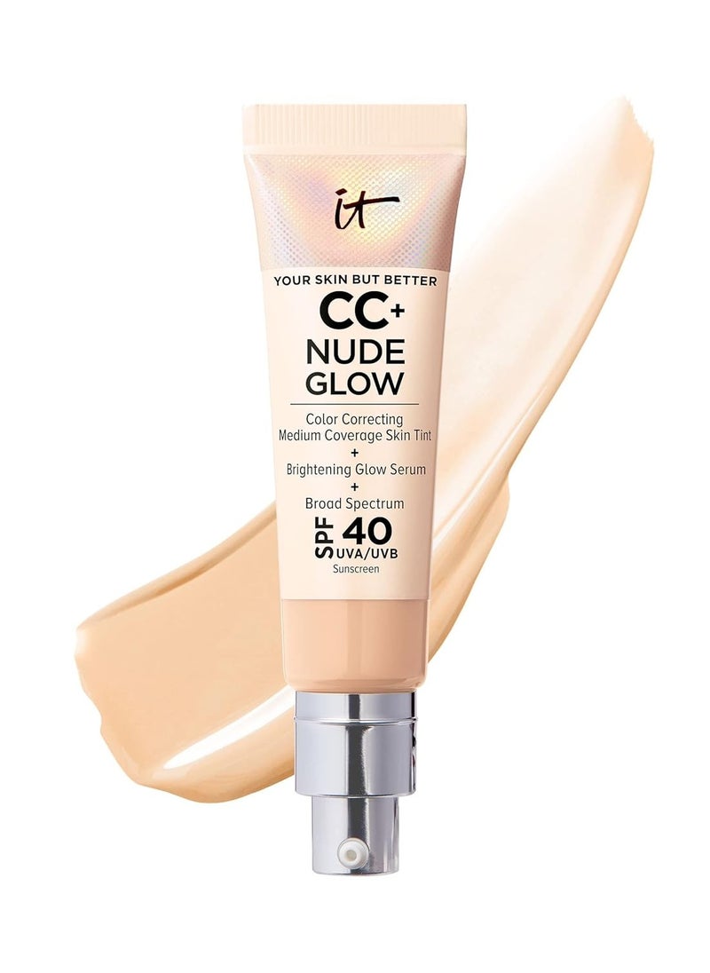 IT Cosmetics CC+ Nude Glow Lightweight Foundation + Glow Serum with SPF 40 - With Niacinamide, Hyaluronic Acid & Green Tea Extract - 1.08 fl oz