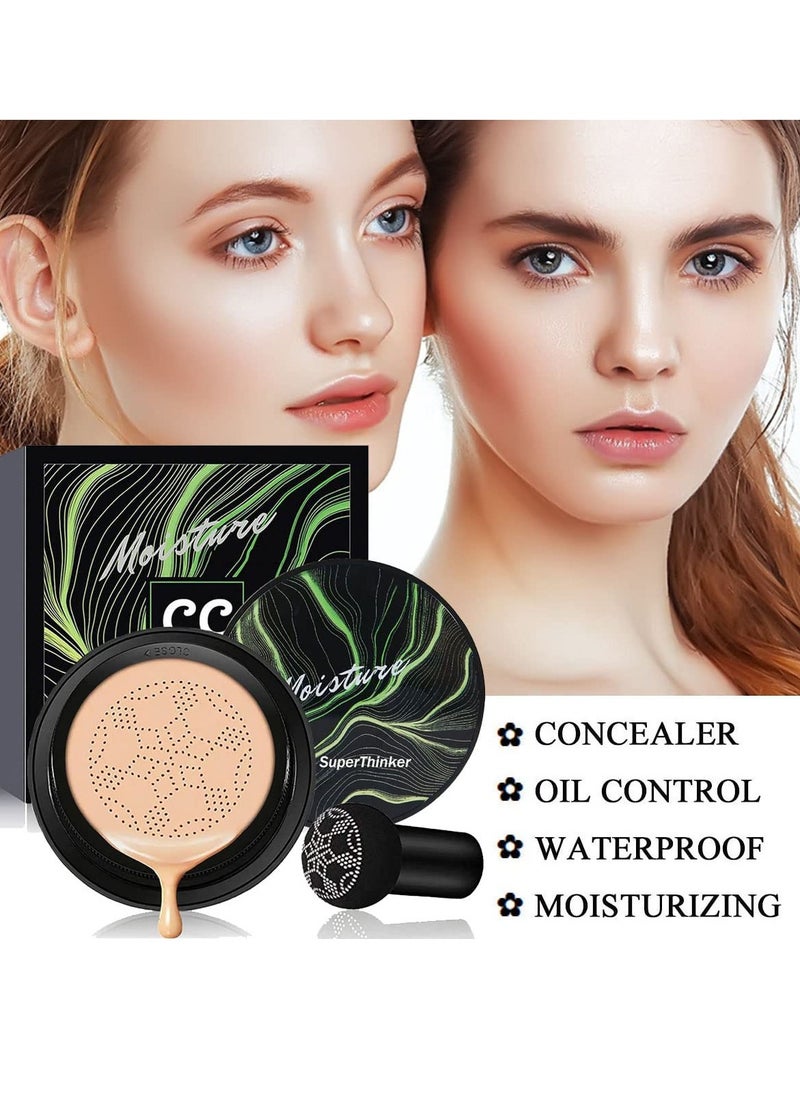 Air Cushion CC Cream Mushroom Head Foundation, Moisturizing BB Cream Makeup Long Lasting Matte Concealer (Natural)