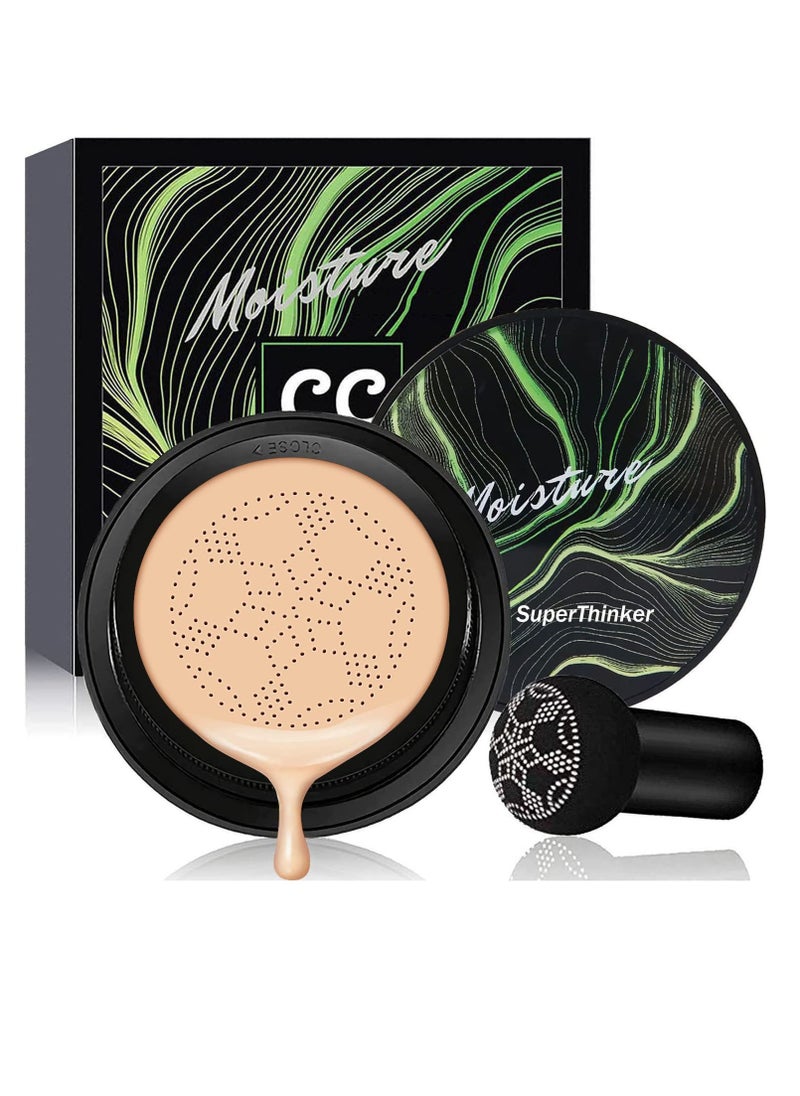 Air Cushion CC Cream Mushroom Head Foundation, Moisturizing BB Cream Makeup Long Lasting Matte Concealer (Natural)
