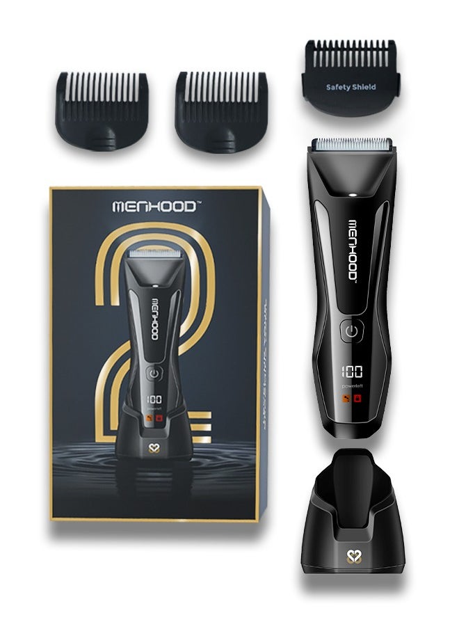 MENHOOD Battery Powered WaterProof Cordless Grooming Trimmer 2.0 for Men, with 4000k LED light & Power Status Display, Wireless Charging Support, Sensitive Skin Technology, 150Min Runtime