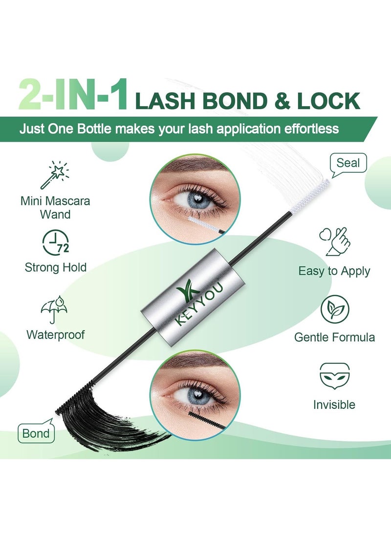 Lash Bond and Seal Waterproof 10ML Bond and Seal for DIY Lash Extension KEYYOU Individual Cluster Lash Glue Strong Gentle Lash Glue Long-Lasting Without Clumpy Suitable for Sensitive Eyes (Black)