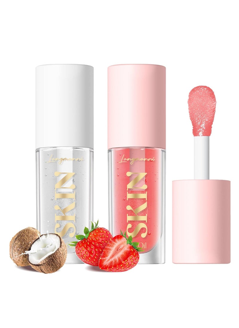 LANGMANNI Lip Oil,No-Sticky Gloss Lip Balm Lip Care,Fruit Flavoured Lip Oil For Dry Lip's Moisturizing Hydrating And Nourishing (Strawberry+Coco)