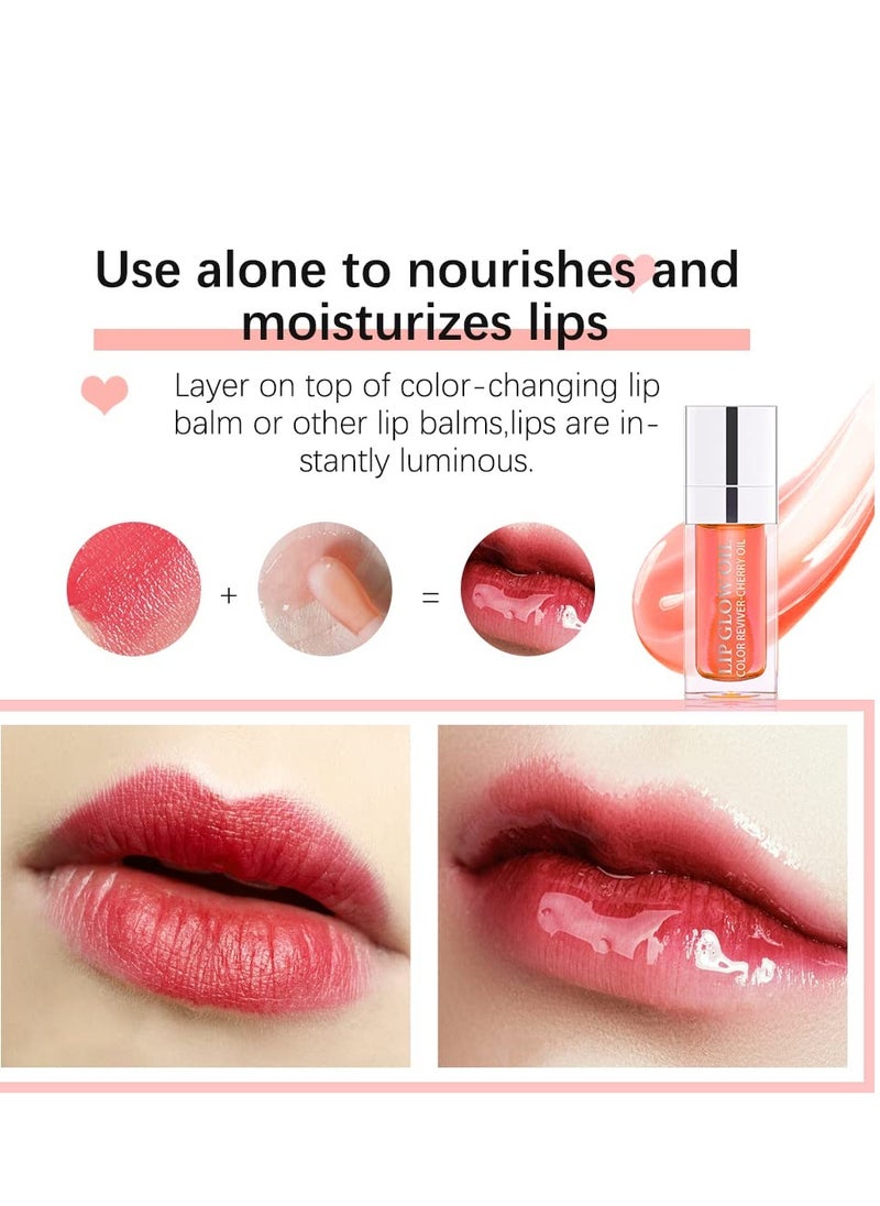 Hydrating Lip Glow Oil, Lip Oil Gloss Transparent Toot Tinted Nourishing Long Lasting Repairing Lightening Lip Lines (RASPBERRY) 0.2 OZ