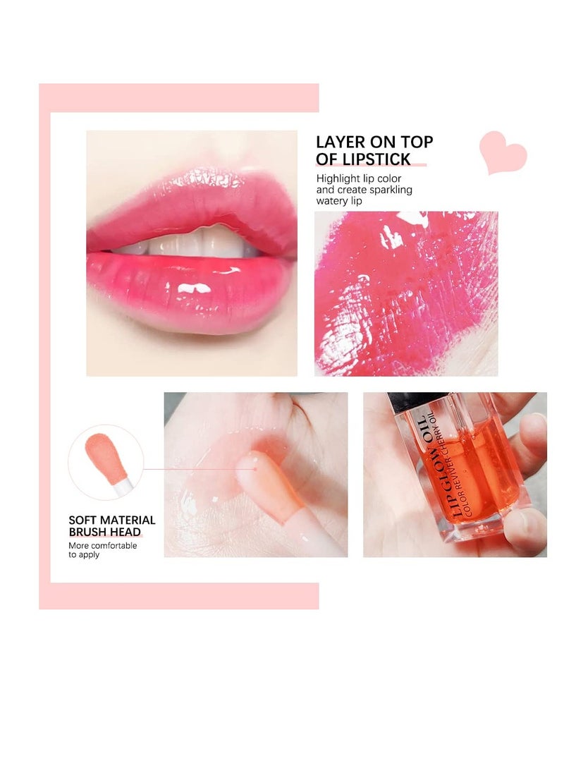 Hydrating Lip Glow Oil, Lip Oil Gloss Transparent Toot Tinted Nourishing Long Lasting Repairing Lightening Lip Lines (RASPBERRY) 0.2 OZ