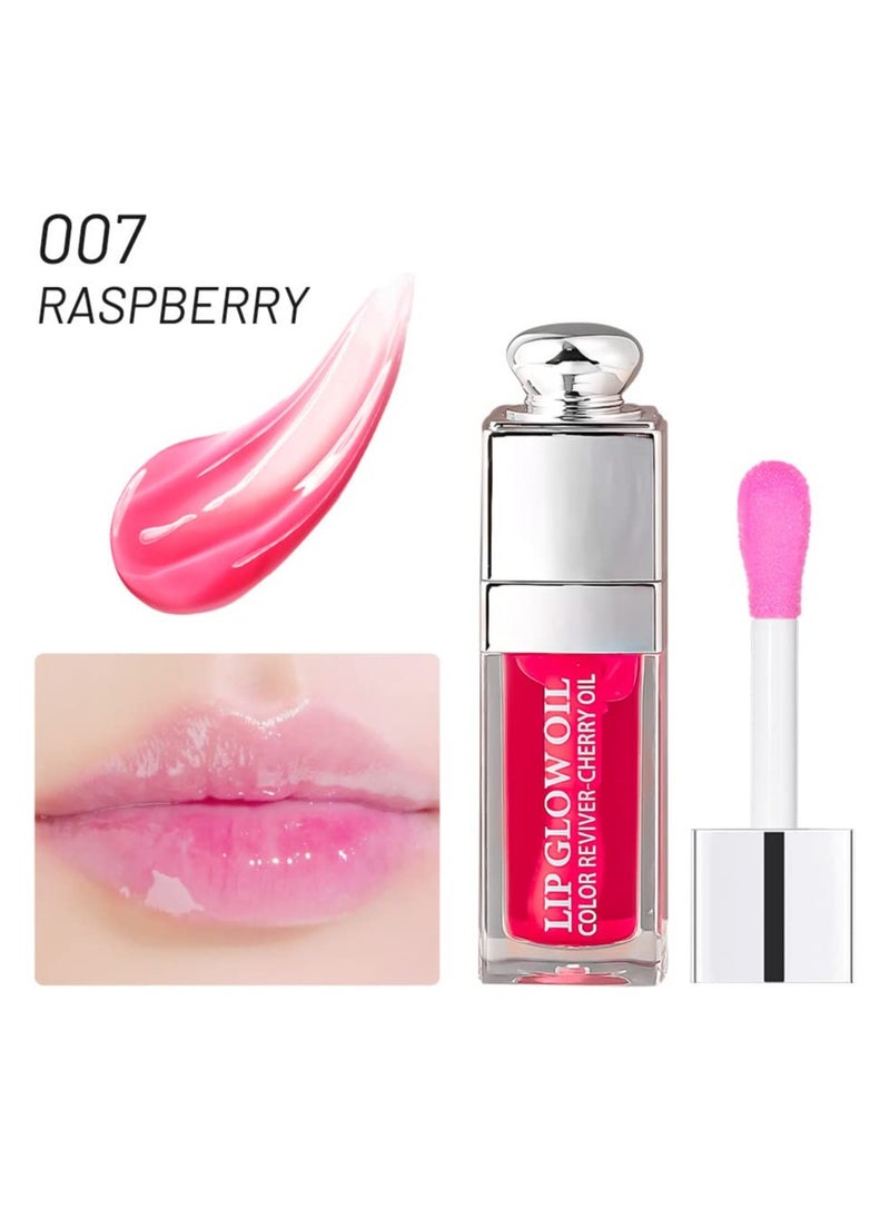 Hydrating Lip Glow Oil, Lip Oil Gloss Transparent Toot Tinted Nourishing Long Lasting Repairing Lightening Lip Lines (RASPBERRY) 0.2 OZ