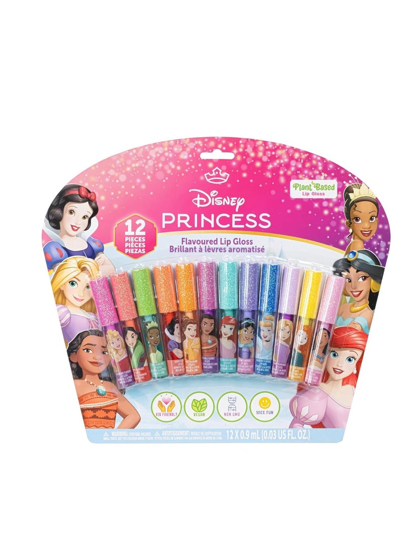 Townley Girl Disney Princess 12 Piece Plant Based Lip Gloss, Girls Party Favors, First Makeup Set for Girl, Perfect for Parties, Sleepovers, and Birthday Gifts, Ages 3