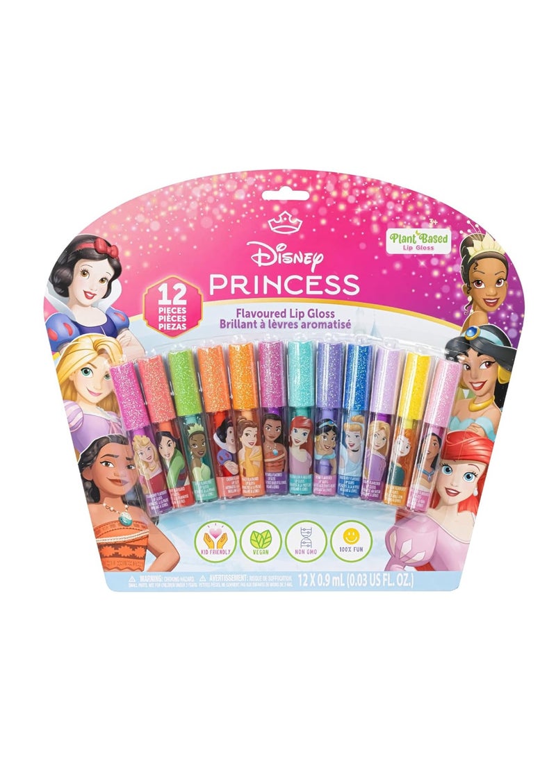 Townley Girl Disney Princess 12 Piece Plant Based Lip Gloss, Girls Party Favors, First Makeup Set for Girl, Perfect for Parties, Sleepovers, and Birthday Gifts, Ages 3