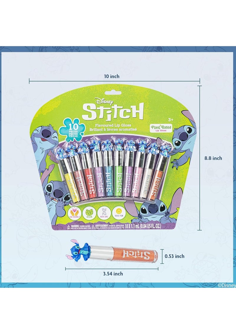 Townley Girl Disney Stitch 10 Piece Plant Based Lip Gloss, Girls Party Favors, First Makeup Set for Girl, Perfect for Parties, Sleepovers, and Birthday Gifts, Ages 3