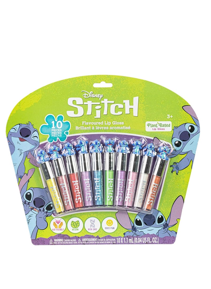 Townley Girl Disney Stitch 10 Piece Plant Based Lip Gloss, Girls Party Favors, First Makeup Set for Girl, Perfect for Parties, Sleepovers, and Birthday Gifts, Ages 3