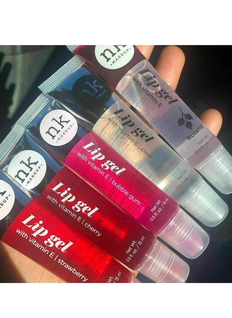 NICKA K NEW YORK VARIETY SET OF 5 NK Hydrating Lip Gel - Vitamin E (Clear, Rosehip Oil, Bubble Gum, Cherry, Strawberry)