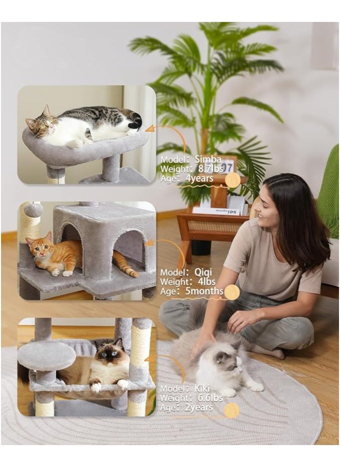 116 cm Tall Cat Tree for Indoor Cats, Multi-Level Cat Tower with Super Large Hammock, Sisal Covered Scratching Posts, Cozy Condo and Top Perch (Medium)