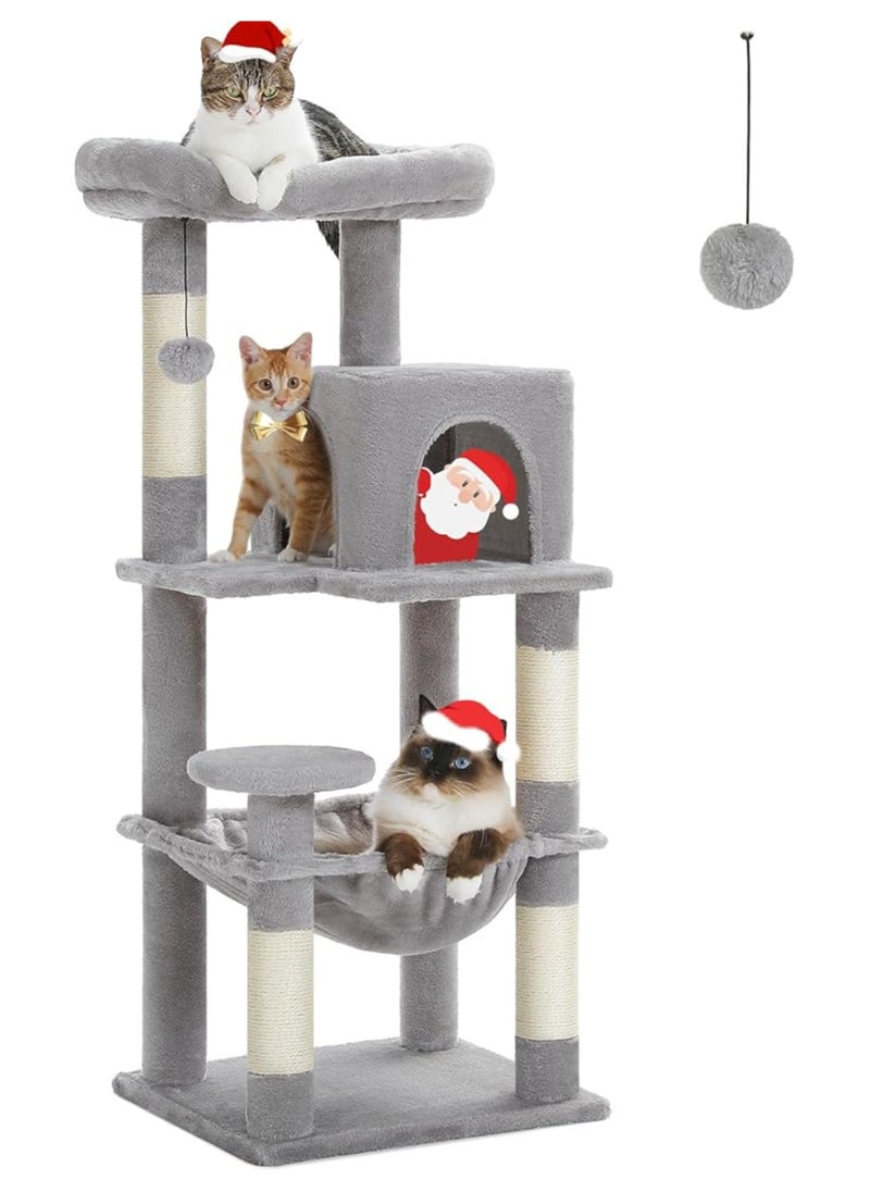 116 cm Tall Cat Tree for Indoor Cats, Multi-Level Cat Tower with Super Large Hammock, Sisal Covered Scratching Posts, Cozy Condo and Top Perch (Medium)