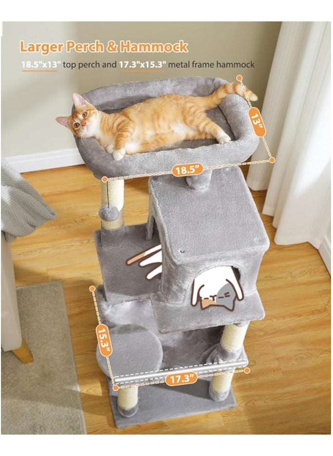 116 cm Tall Cat Tree for Indoor Cats, Multi-Level Cat Tower with Super Large Hammock, Sisal Covered Scratching Posts, Cozy Condo and Top Perch (Medium)