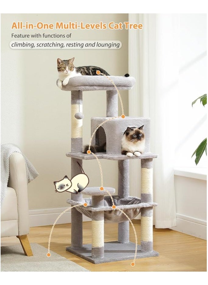 116 cm Tall Cat Tree for Indoor Cats, Multi-Level Cat Tower with Super Large Hammock, Sisal Covered Scratching Posts, Cozy Condo and Top Perch (Medium)