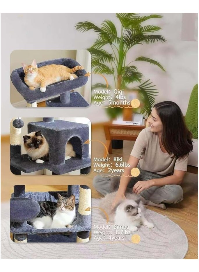 116 cm Tall Cat Tree for Indoor Cats, Multi-Level Cat Tower with Super Large Hammock, Sisal Covered Scratching Posts, Cozy Condo and Top Perch (Medium)