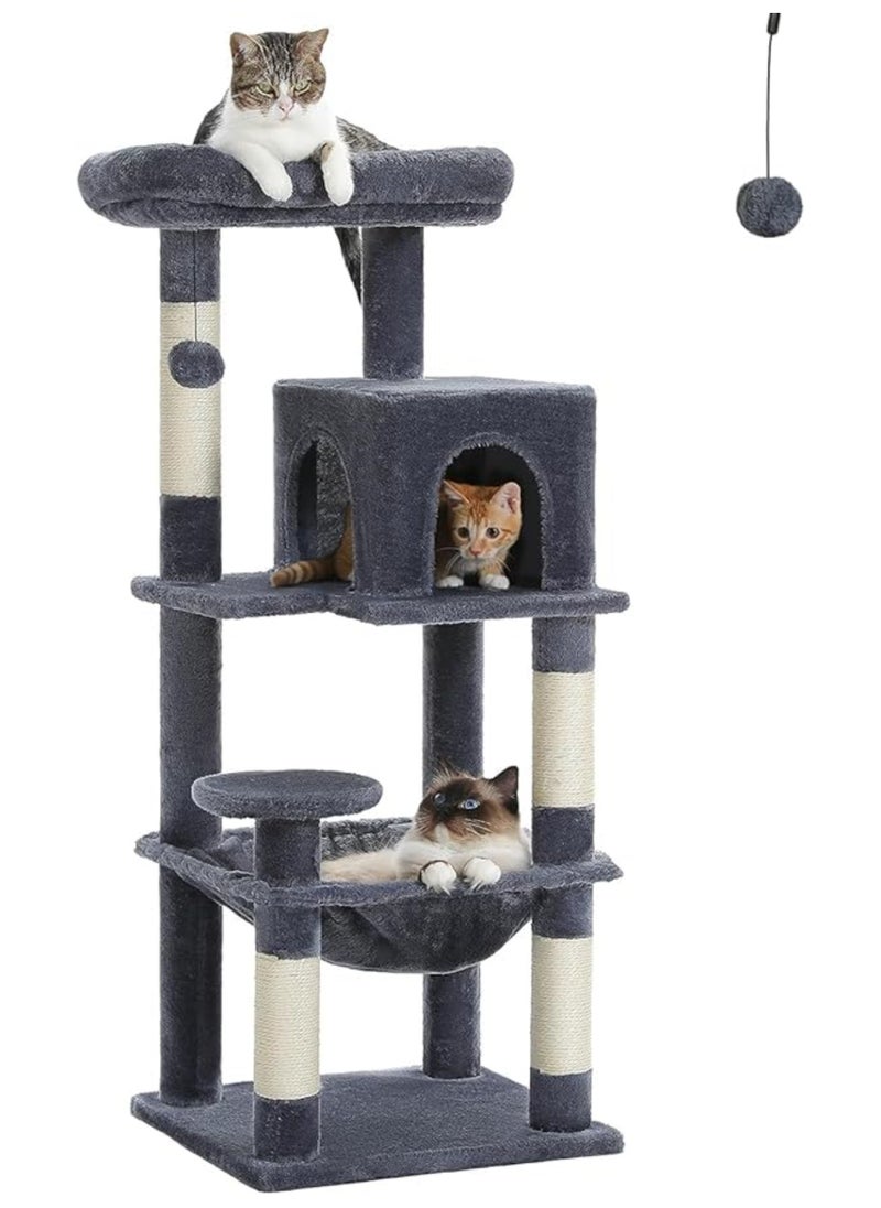 116 cm Tall Cat Tree for Indoor Cats, Multi-Level Cat Tower with Super Large Hammock, Sisal Covered Scratching Posts, Cozy Condo and Top Perch (Medium)