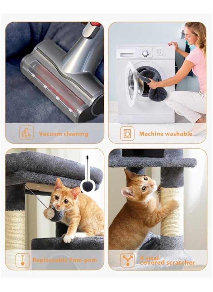 116 cm Tall Cat Tree for Indoor Cats, Multi-Level Cat Tower with Super Large Hammock, Sisal Covered Scratching Posts, Cozy Condo and Top Perch (Medium)
