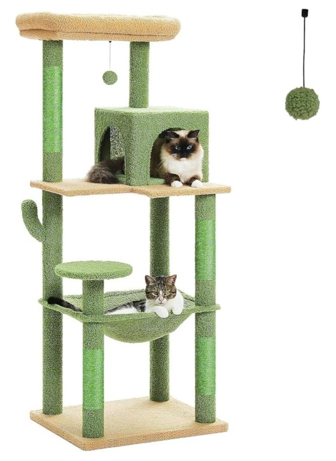 143 cm Tall Cat Tree for Indoor Cats, Multi-Level Cat Tower with Super Large Hammock, Sisal Covered Scratching Posts, Cozy Condo and Top Perch (Large)