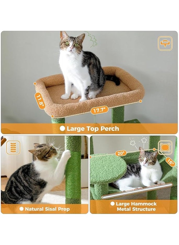 143 cm Tall Cat Tree for Indoor Cats, Multi-Level Cat Tower with Super Large Hammock, Sisal Covered Scratching Posts, Cozy Condo and Top Perch (Large)