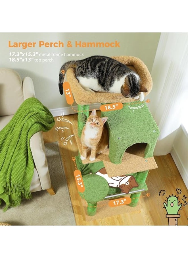 143 cm Tall Cat Tree for Indoor Cats, Multi-Level Cat Tower with Super Large Hammock, Sisal Covered Scratching Posts, Cozy Condo and Top Perch (Large)