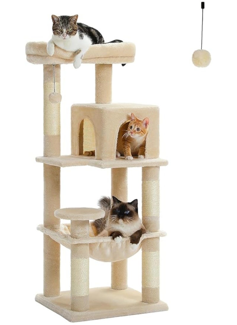 116 cm Tall Cat Tree for Indoor Cats, Multi-Level Cat Tower with Super Large Hammock, Sisal Covered Scratching Posts, Cozy Condo and Top Perch (Medium)