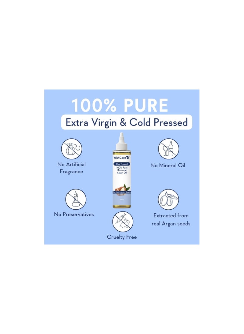 WishCare® 100% Pure Cold Pressed & Natural Moroccan Argan Oil - for Healthy Hair & Skin - 100 Ml