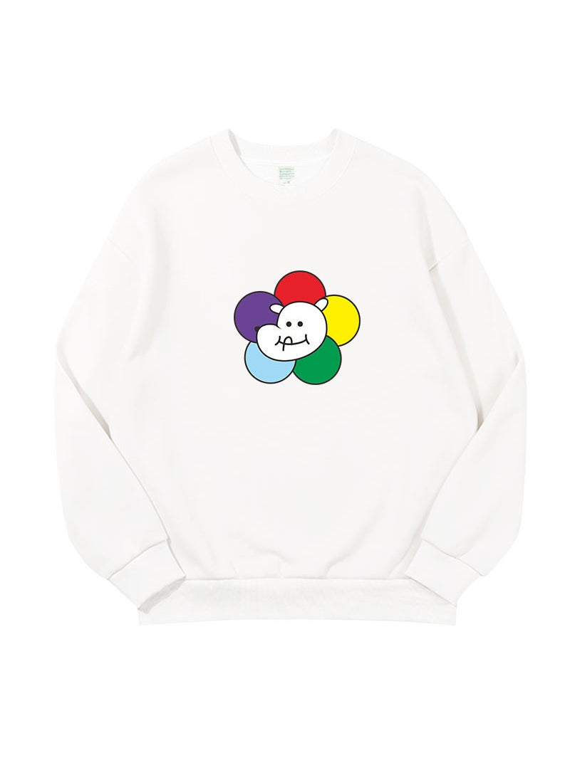 Couples Thick Printed Crewneck Sweatshirt White fleece-lined