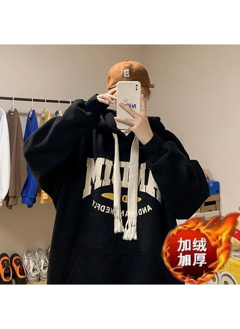 2023 Autumn Winter Hoodie Oversize Loose Couples Sweatshirt Black