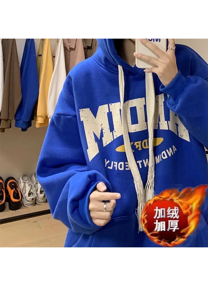 2023 Autumn Winter Hoodie Oversize Loose Couples Sweatshirt Blue